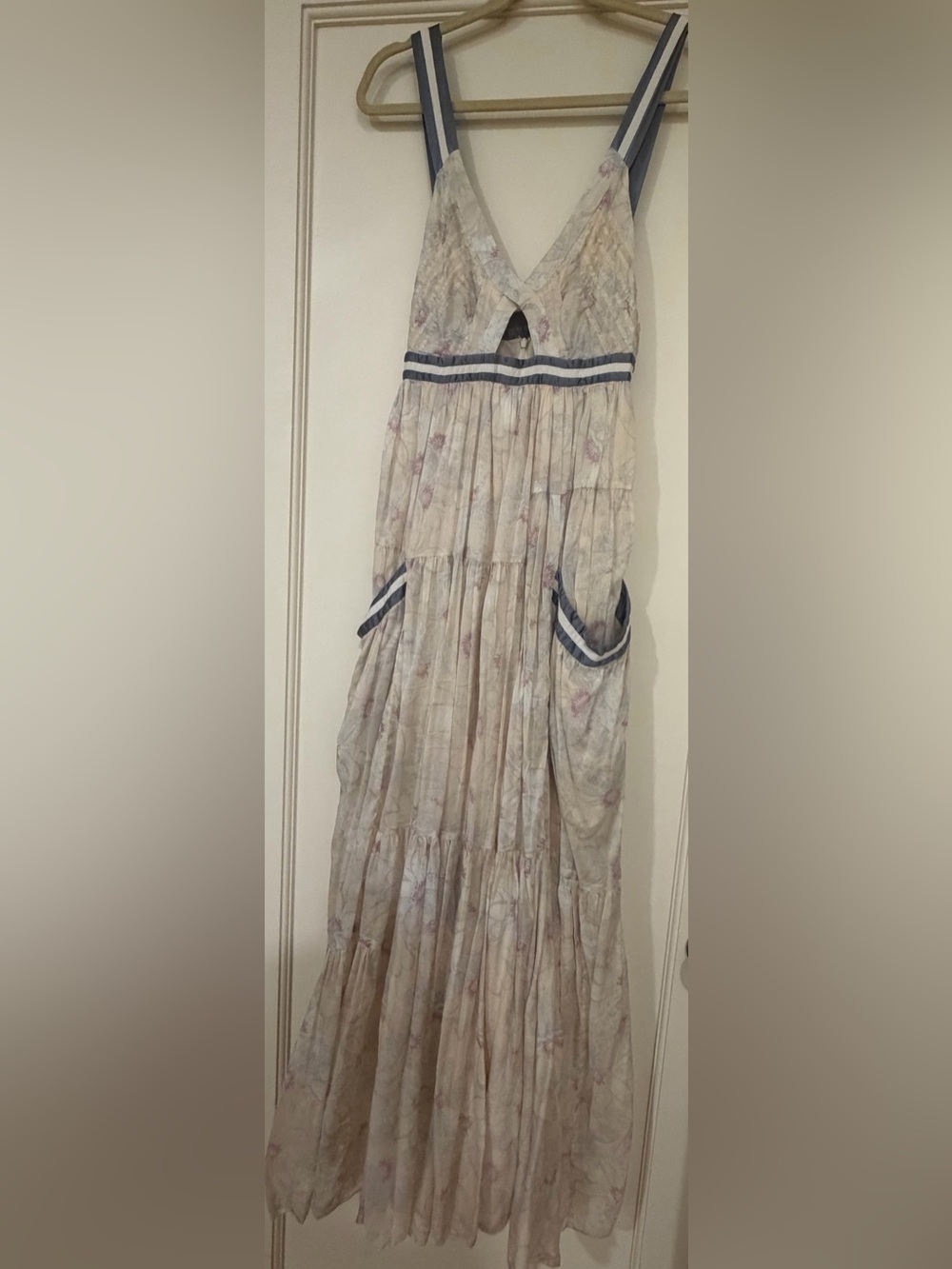 Marc by Marc Jacobs Cream Floral Maxi Dress with Navy Trim